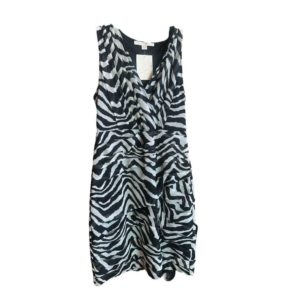 Boston Proper Wild Zebra Pleated Layered Sleeveless Sheath Dress NWT Size S